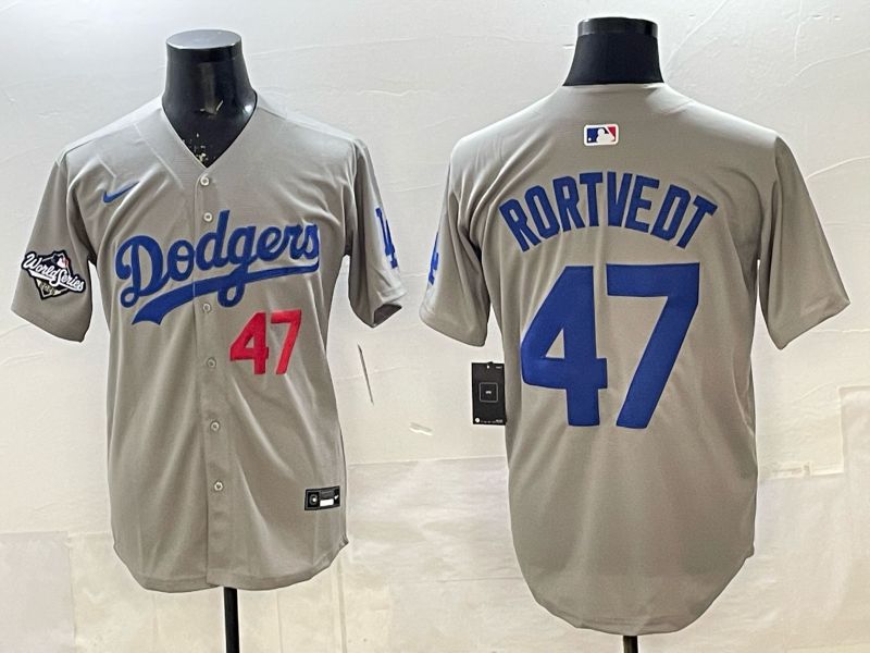 Men 2026 Nike Los Angeles Dodgers #47 Rortvedt Grey Game MLB Jersey 06->los angeles dodgers->MLB Jersey